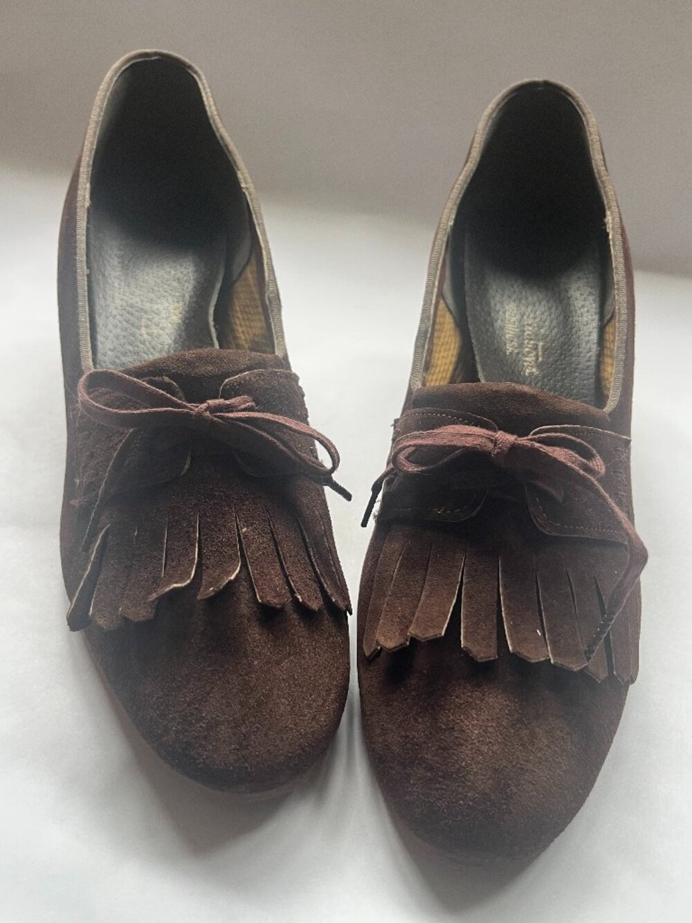 Vintage Brown Suede Heels with fringe in original box